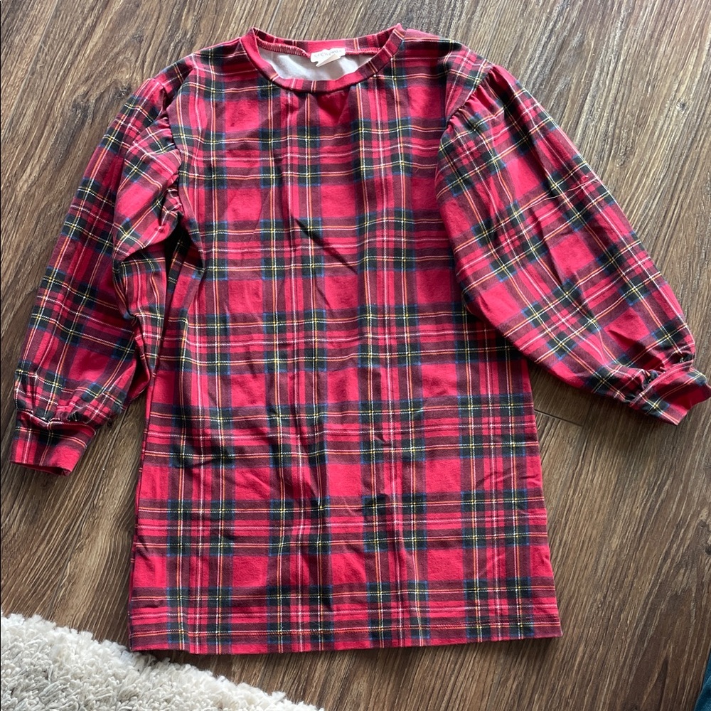 Girls Crewcuts size XS Red Plaid Long 3/4 Sleeve Dress